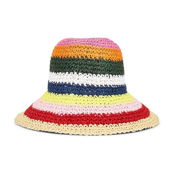 Hat Attack Multicolor Pink Stripe Straw Remy Bucket Hat New - Picture 1 of 6